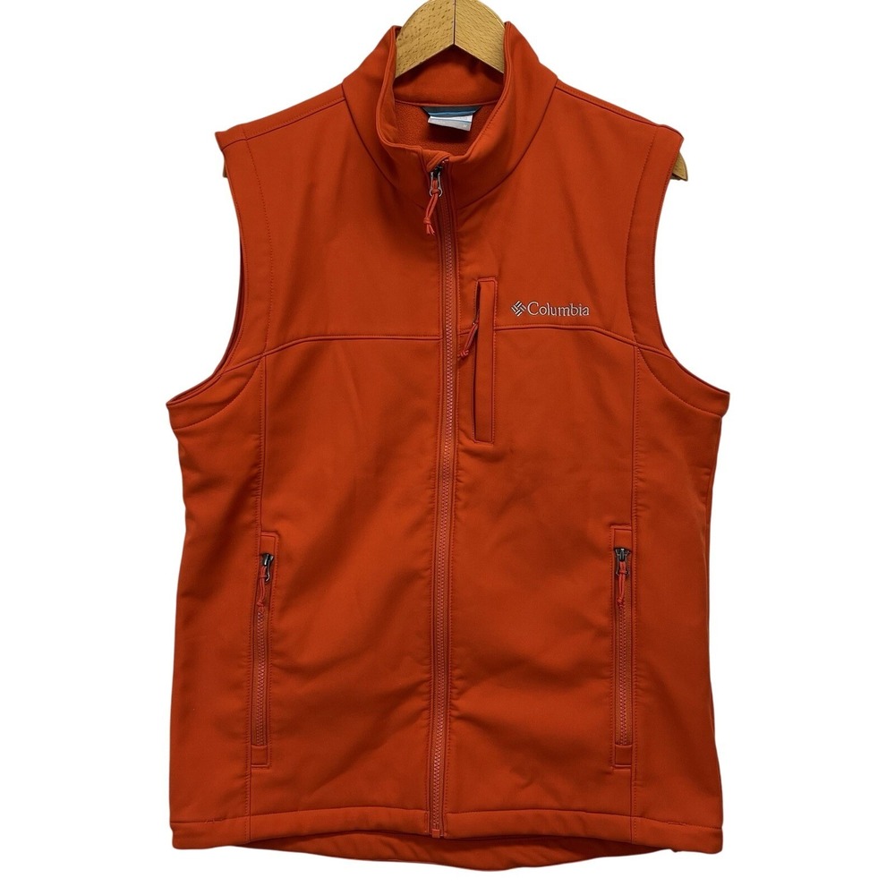 Columbia Reed Lake EXS Softshell Vest Medium Burnt Orange Full Zip Pockets EUC